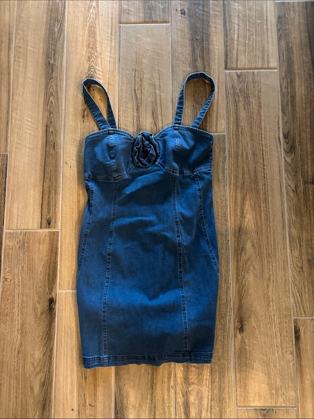 Anthropologie Porridge Denim Rose-Front Mini Dress - Blue - Picture 3 of 5